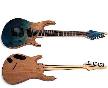 Upgrade 7-String Electric Guitar 25.5–27 – Fanned Fret Solid Body with Stainless Steel Extra Jumbo Frets, Roasted-Style 5-Piece Neck, Ocean Fade Poplar Burl Top, High-Output Ceramic Pickups