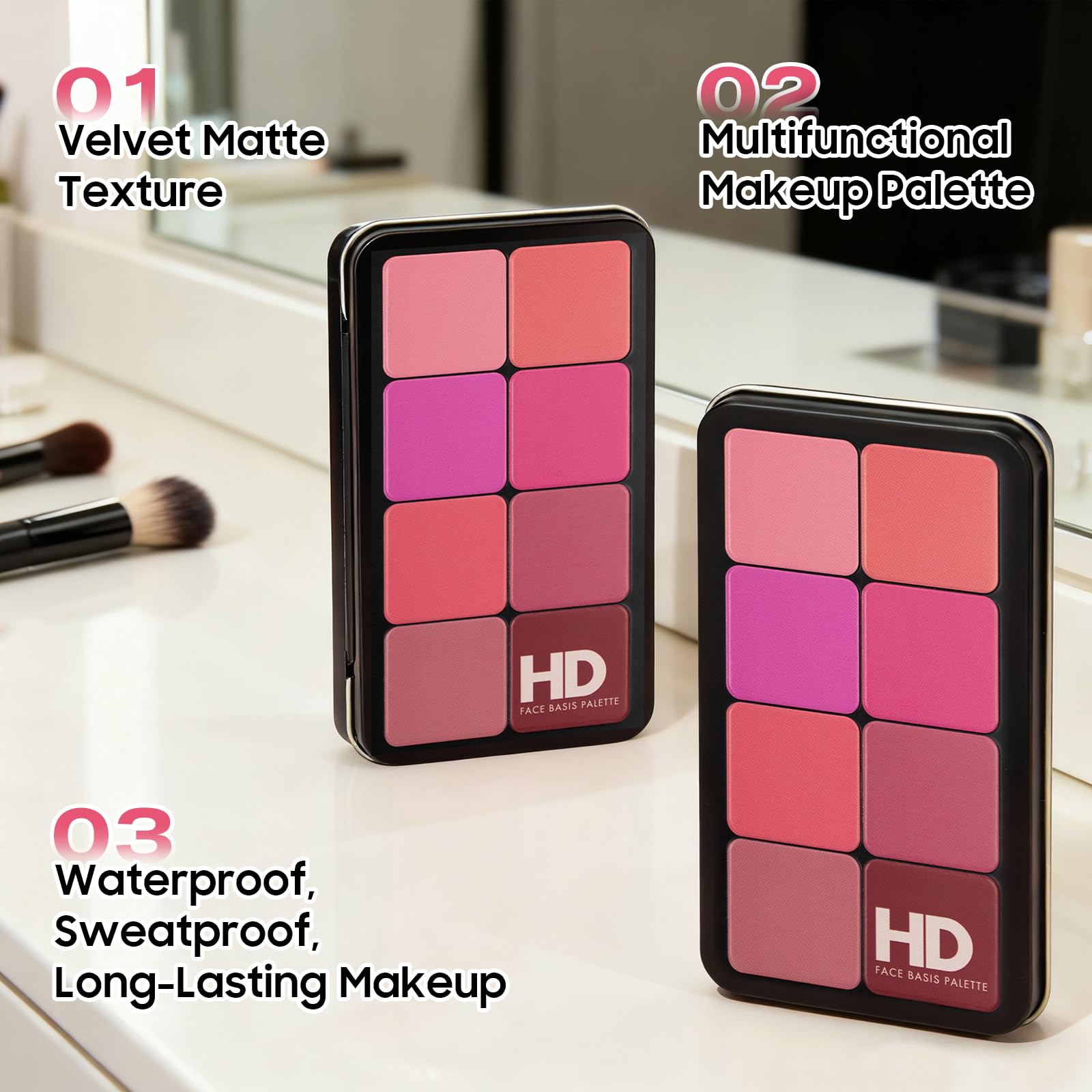 All-in-One-Make-up-Palette mit 16 Farben (wasserdicht): Highlighter, Concealer, Lidschatten und Rouge. Falten- und schweißresistent für makellosen Glanz