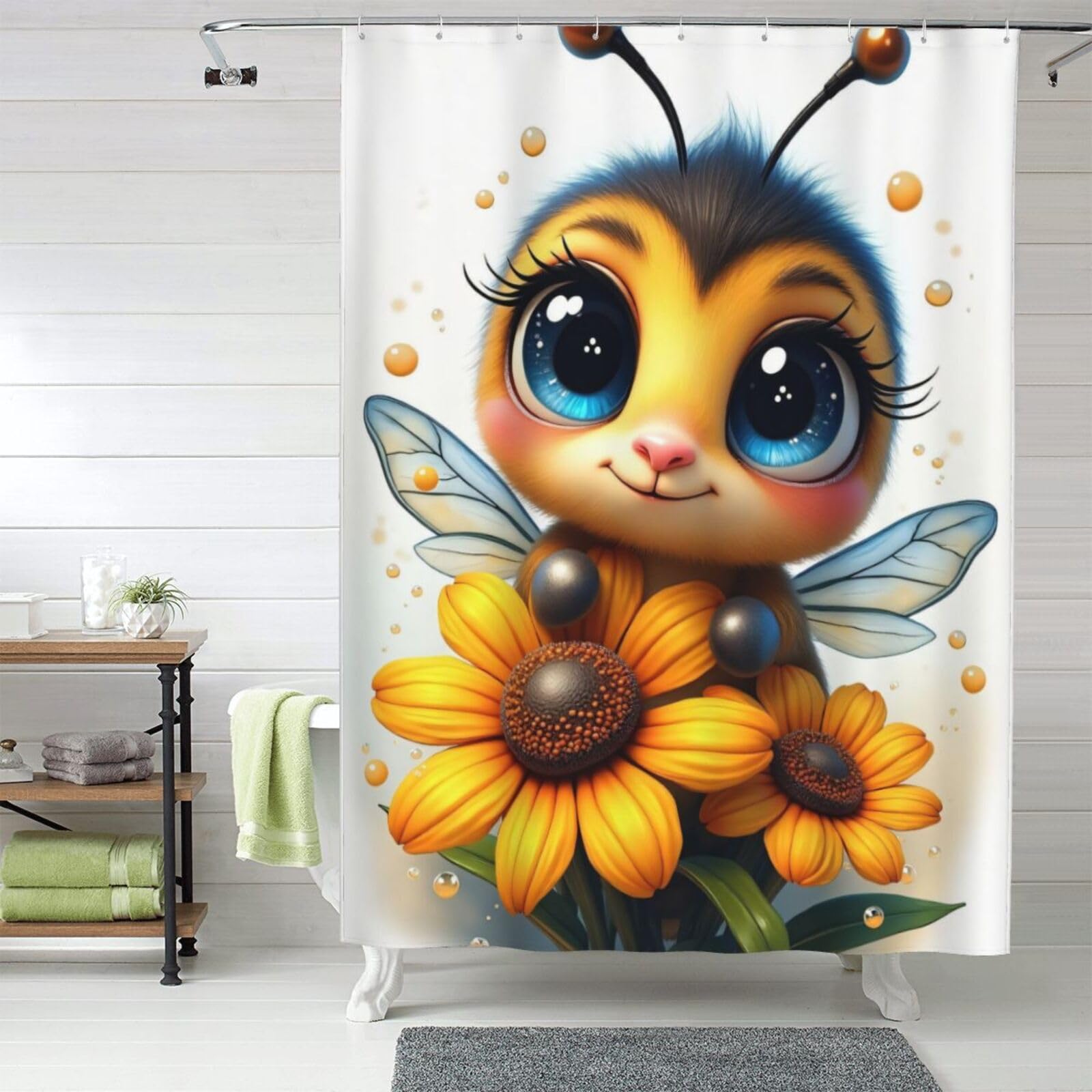 Rideau de douche salle de bain lavable motif abeille n°7