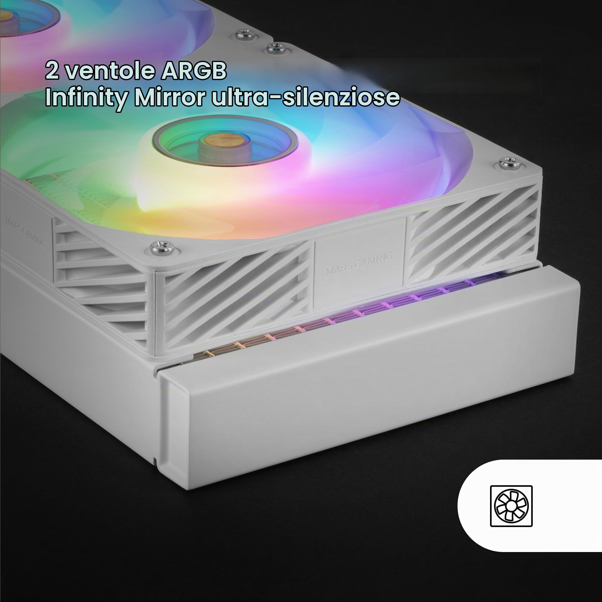 Mars Gaming ML-VISIONPRO240, Raffreddamento a Liquido AIO, TDP 500W, 2x Ventole ARGB 120mm FDB con Nucleo in Rame e Alluminio, Schermo LCD IPS 4” Rimovibile, Opti-Chamber 3a Generazione, Bianco
