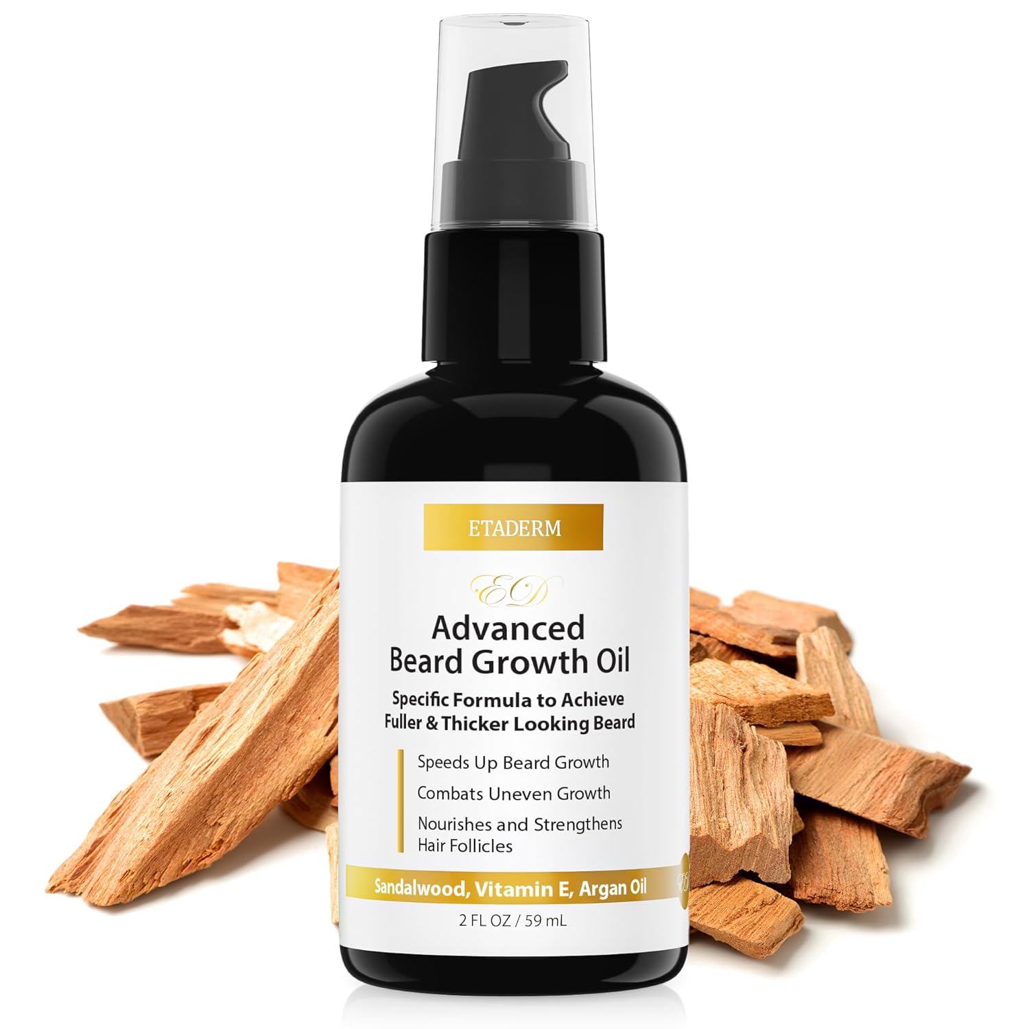 Beard Growth Oil – Beard Oil for Men with Aloe Vera, Jojoba, Castor Seed, Green Tea Leaf and Sandalwood Oil – Hair Growth Oil Moisturizer and Strengthens Facial Hair – Beard Conditioner 2oz