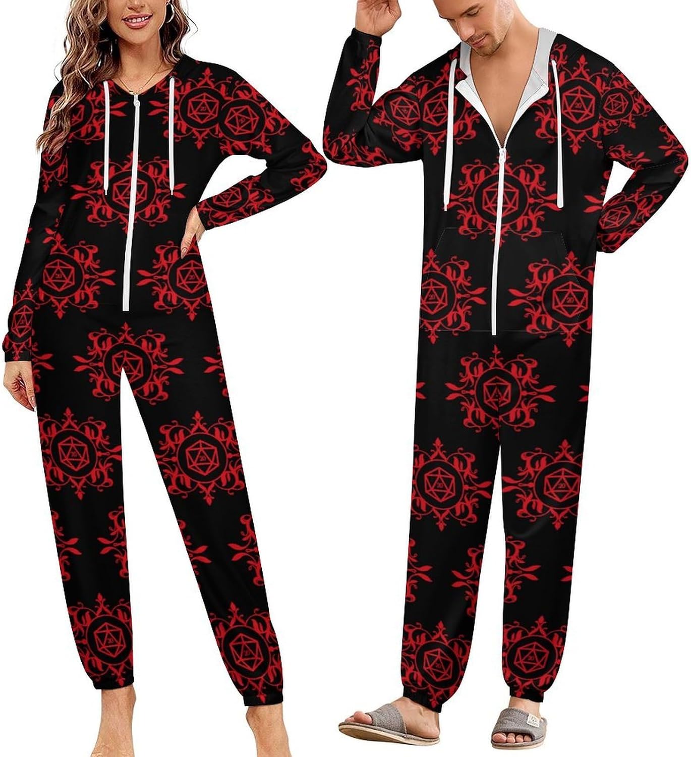 D And 20 Dice Adult Pajamas Onesie with Hood Pocket Jumpsuits One Piece Sleepwear