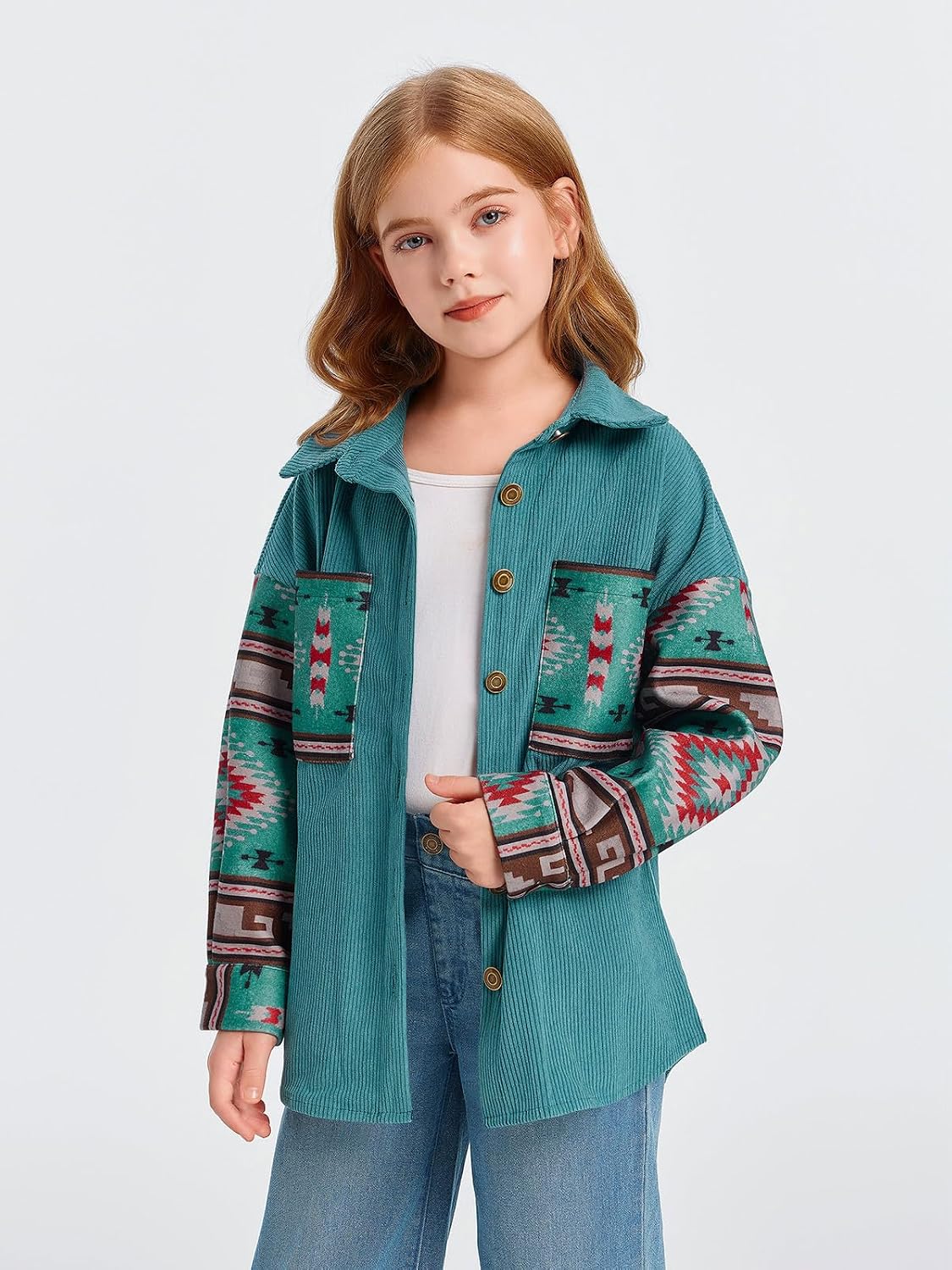 Imily Bela Girls Aztec Print Corduroy Jacket Fall Blouses 5-14 Years