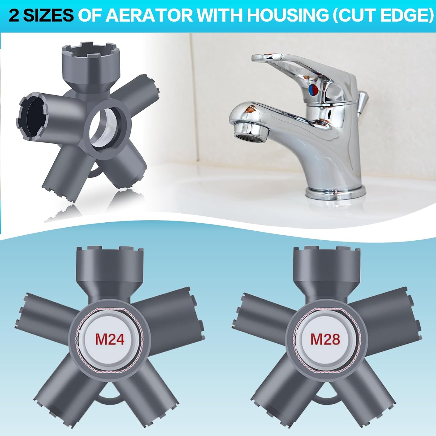 10-in-1 Faucet Aerator Removal Tool,Universal Aerator Key for Hidden, Threaded, and Housed Aerators - Fits M16.5, M18.5, M21.5, M22, M24, M28, TT, TF, STD, TJ Sizes