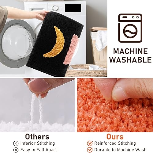 Miniatura 5 de Pauwer Juego de 3 alfombras de baño bohemias, antideslizantes, tapetes de microfibra absorbentes, alfombra de ducha con alfombra de inodoro