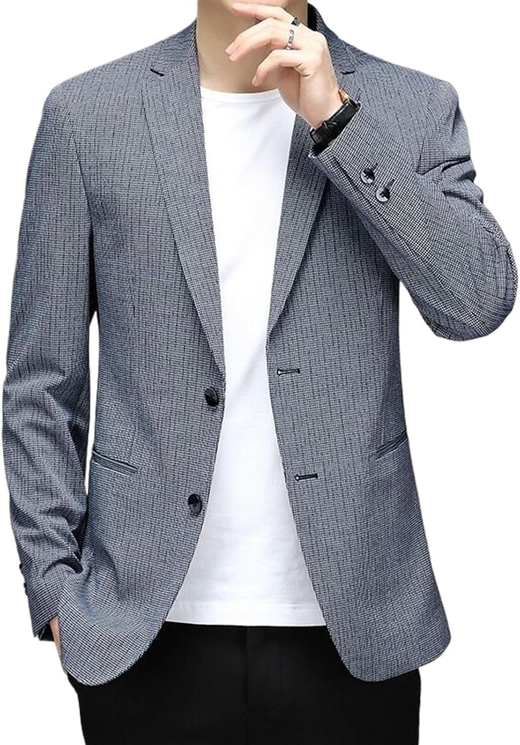Men's Fall Business Casual Plaid Suit Jacket Korean Slim Fit