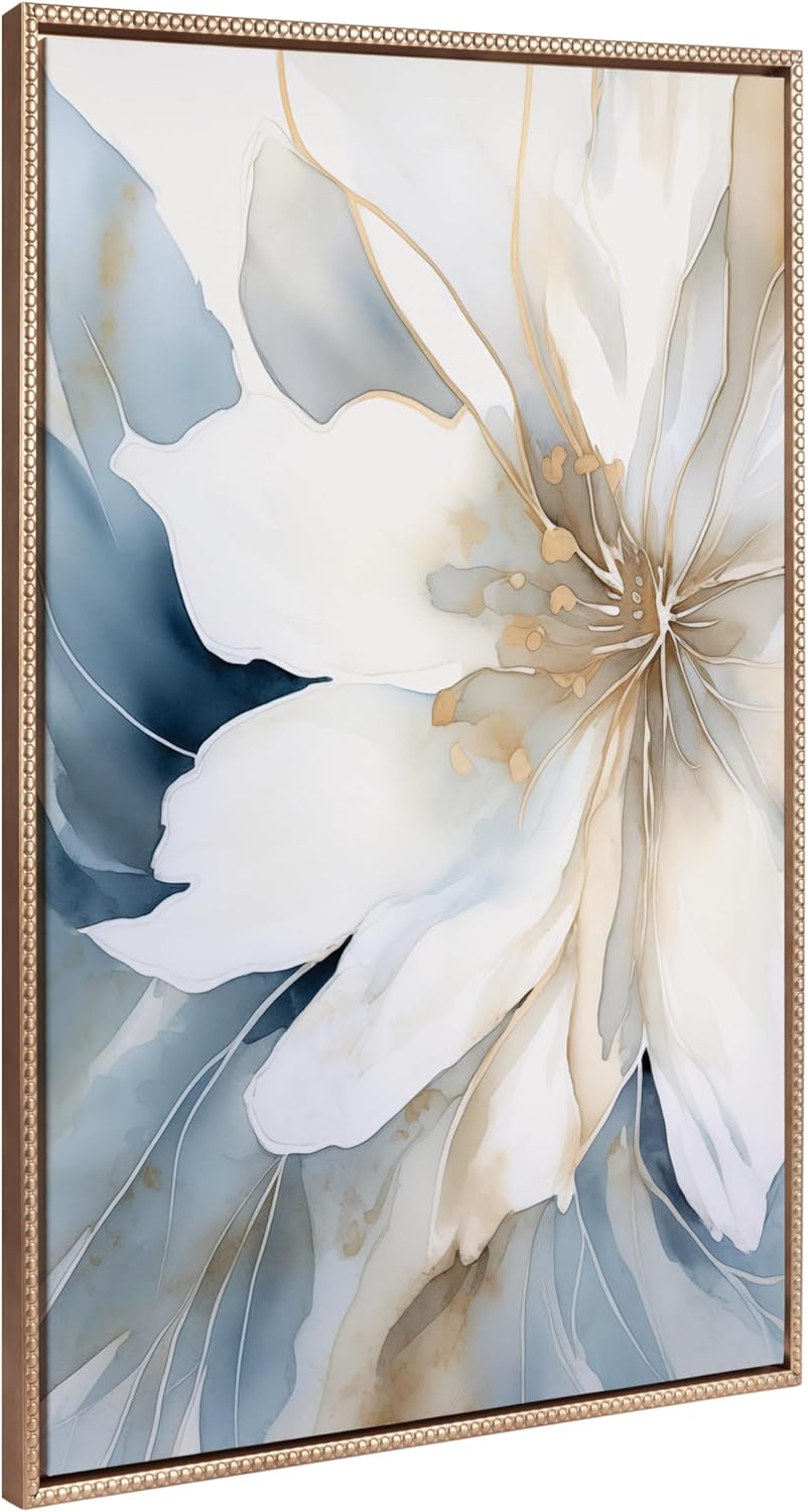 Kate and Laurel Sylvie Beaded Elegant Modern Glam Watercolor Abstract Floral Vintage Framed Canvas Wall Art by The Creative Bunch Studio, 18x24 Gold, Flower Petal Art for Wall