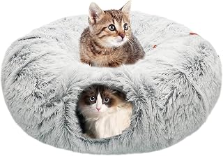 Cat Tunnel Bed Large Indoor Cat Cave Donut with Mat Toy Soft Plush