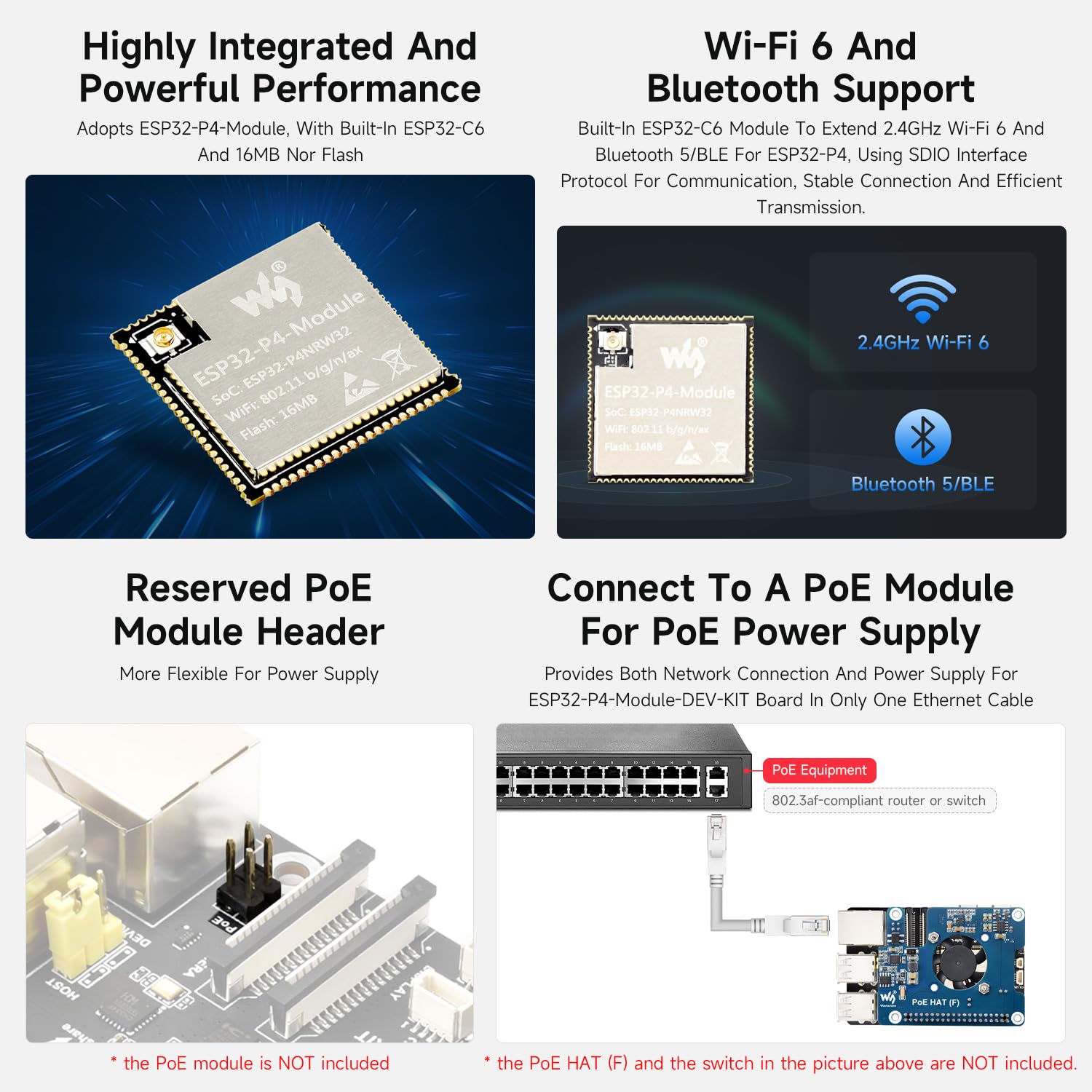 Waveshare ESP32-P4-Module-DEV-KIT-A, ESP32-P4-Module High-Performance Development Board, Based On ESP32-P4 & ESP32-C6, Supports Wi-Fi 6 & BT 5/BLE, with Speaker & RPi Camera (B)