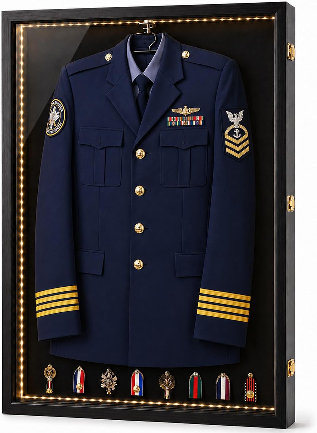 Extra Large Military Uniform Shadow Box with LED Lights,Memorabilia Military Uniform Display Case with 98% UV Protection Acrylic Door,for Preserving Military,Police,Air Force,36x24.5 inch