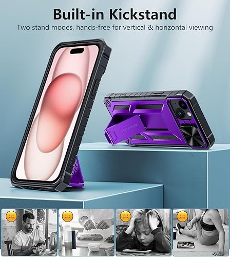 Miniatura 4 de FNTCASE Funda para iPhone 15 Plus Funda resistente a prueba de golpes con soporte  Protección resistente de grado militar a prueba de caídas, TPU