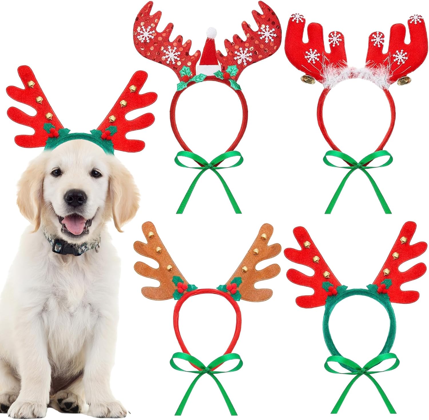 4 Disfraces de Reno para Mascotas Navidad Accesorios Perros Gatos Pequeños Medianos