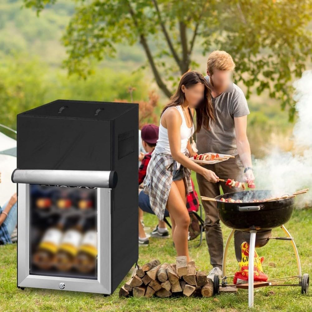 Housse de réfrigérateur Oxford 210D noire pour congélateurs verticaux et réfrigérateurs à boissons, protection extérieure étanche à la poussière avec poches latérales, cordon de serrage