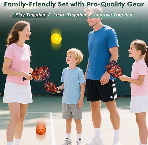 Miniatura 8 de Juego de 4 palas de pickleball - Raquetas ligeras de fibra de vidrio premium con bolas, bolsa y accesorios - Juego de pickleball para adultos