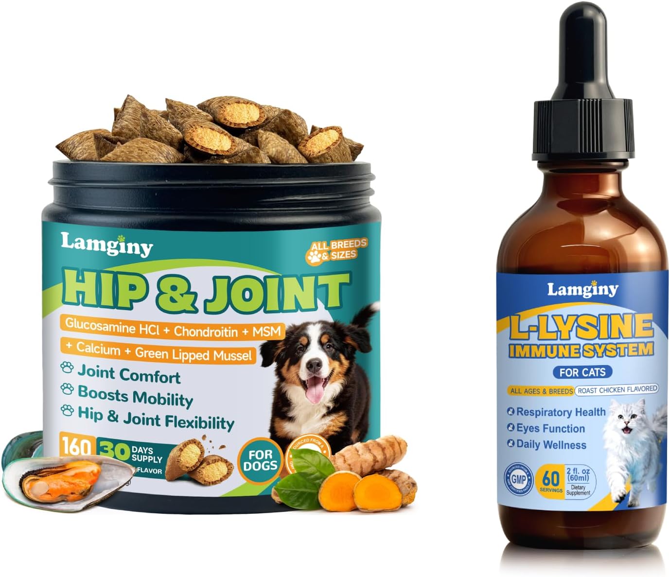 Hip and Joint Chews for Dogs & L-Lysine Drops for Cats