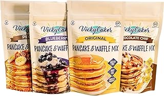 Vicky Cakes Pancake & Waffle Mix Variety Bundle - Original, Blueberry, Pecan and Chocolate Chip | Gluten Free (Pack of 4) 8oz each.