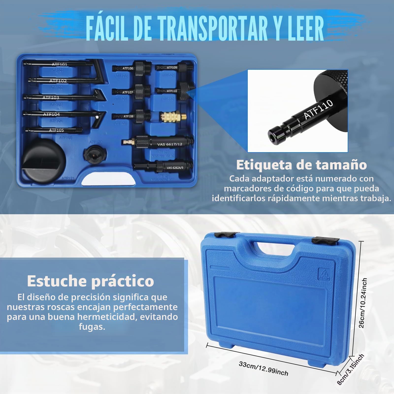 27 Piezas Adaptador ATF de Llenado de Líquido de Transmisión, PARAOUTIL Juego de Adaptadores ATF Automático/Manual Conector Recarga de Líquido Compatible con Mercedes-Benz,con VW, con Ford etc