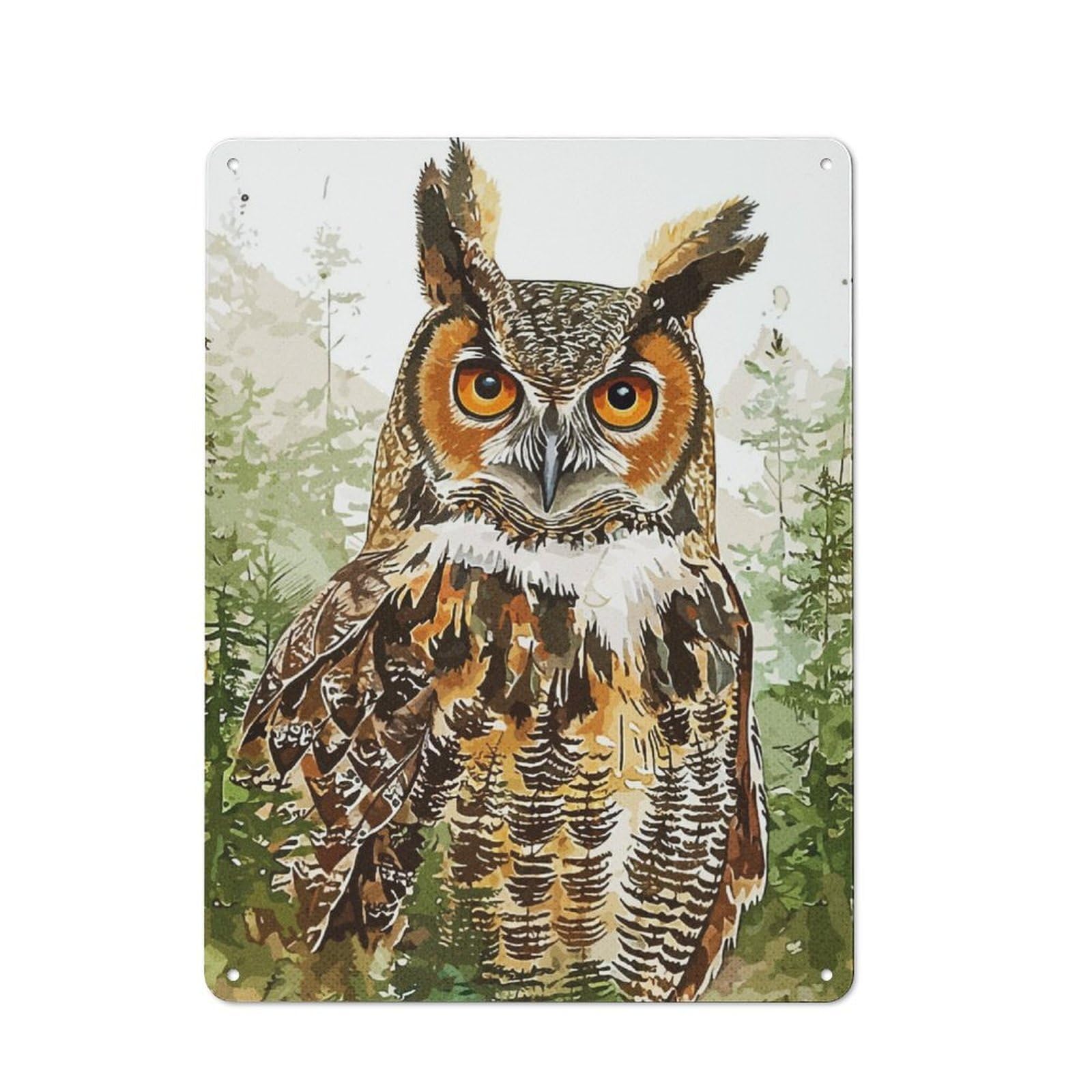 Junmoney Natural Owl Paint Rustic Tin Wall Plaque 40X30cm For Living Room Wall, For Kitchen, Dining Room And Home Bar Wall Decor