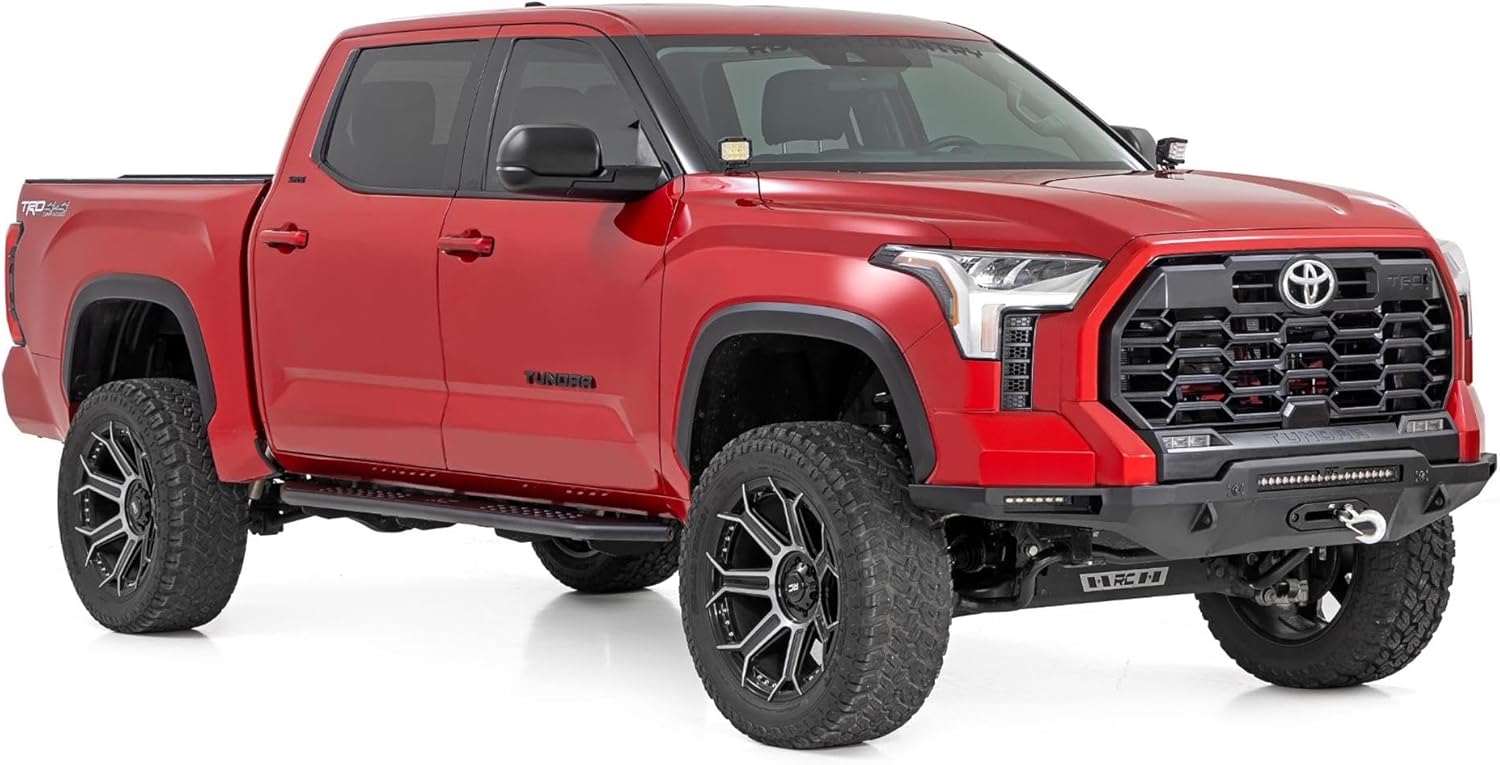 Rough Country OV2 Running Boards for Toyota Tundra (2022-2025) Crew Cab - Contoured Side Step Bars, Easy Bolt-On Install