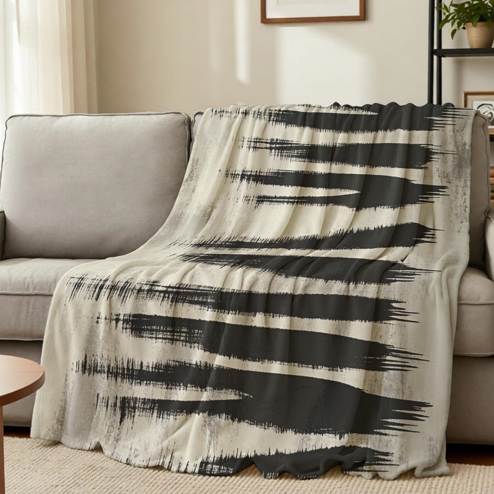 Coperta Flanella Increspature geometriche astratte 150x200 cm, Plaid Morbido per Divano Soggiorno Camera da Letto, Coperta Pile Calda