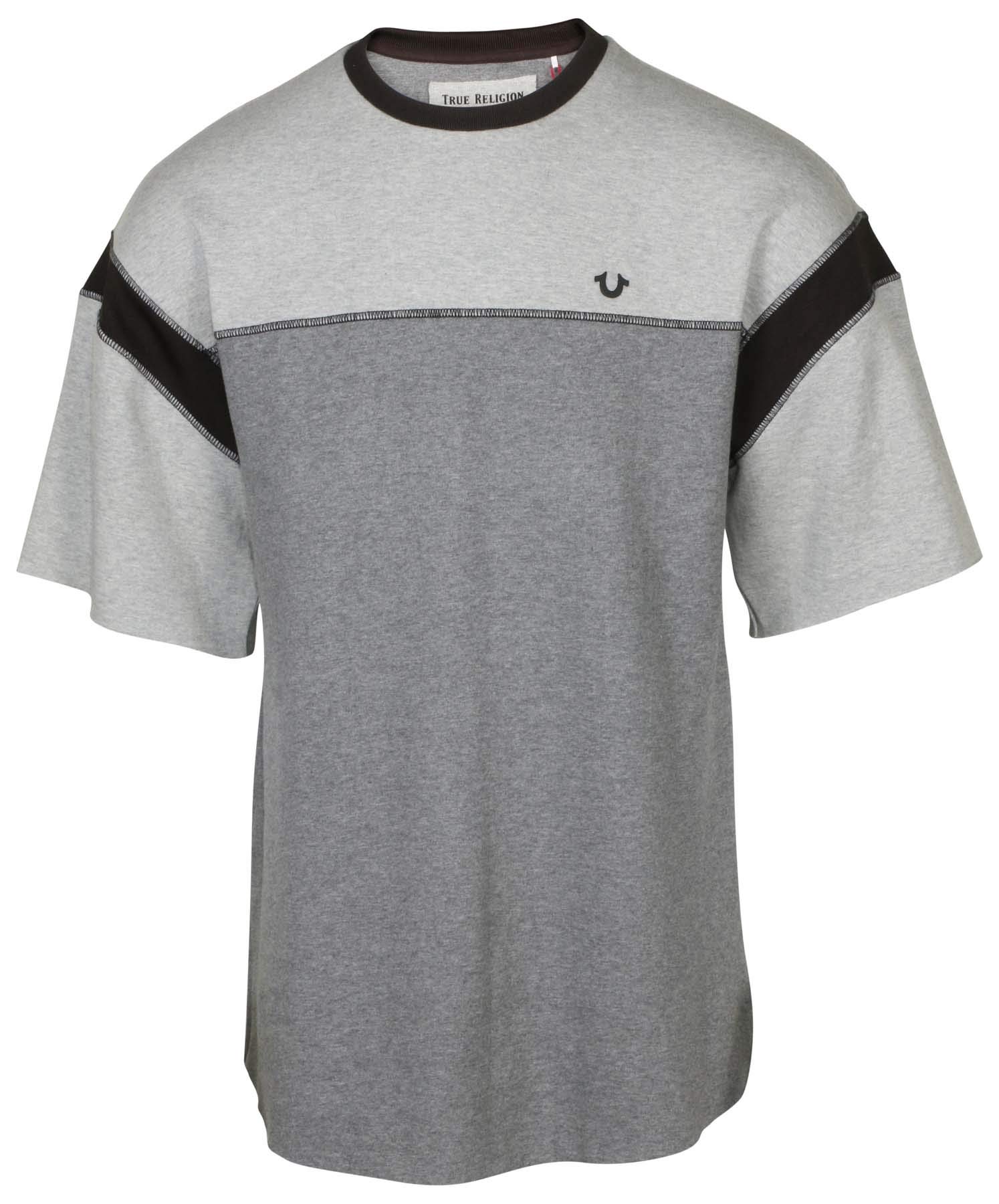 True Religion Heather Blocked Football Sweatshirt-Charcoal Combo