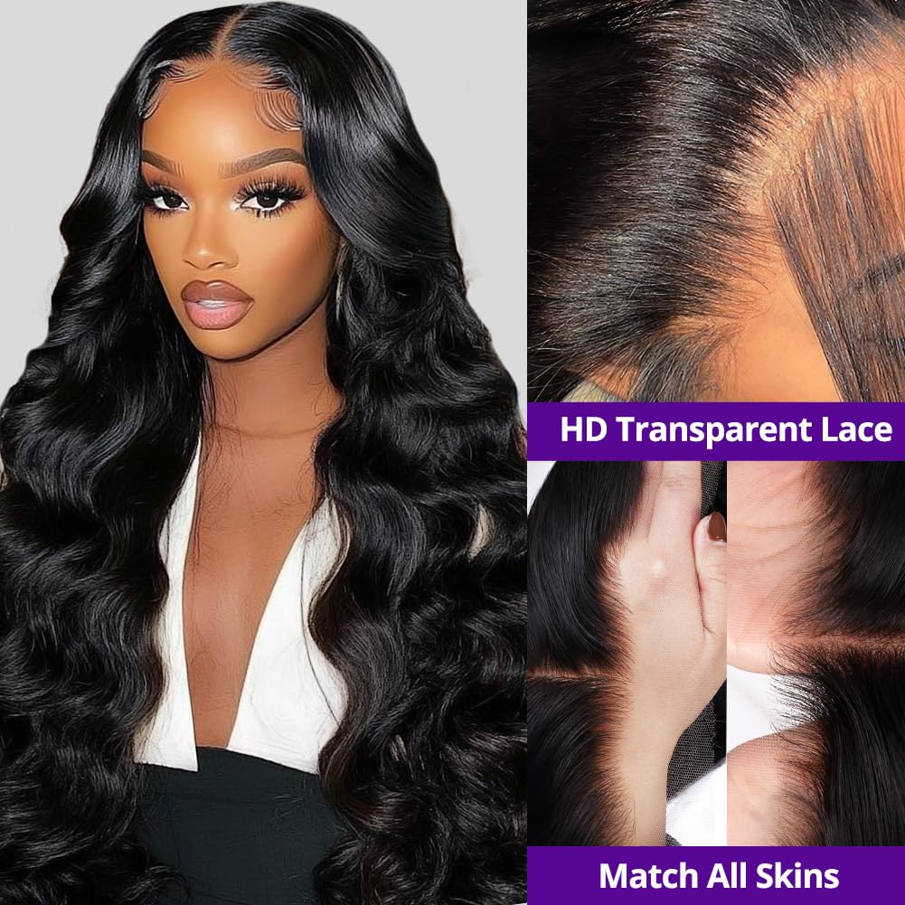 13x4 Lace Frontal Closure Body Wave Ear To Ear HD Lace Frontal Pre Plucked With Baby Hair Free Part 150% Density 12a Unprocessed Virgin Human Hair Invisible Lace Frontal Closure Natural Black 12 Inch