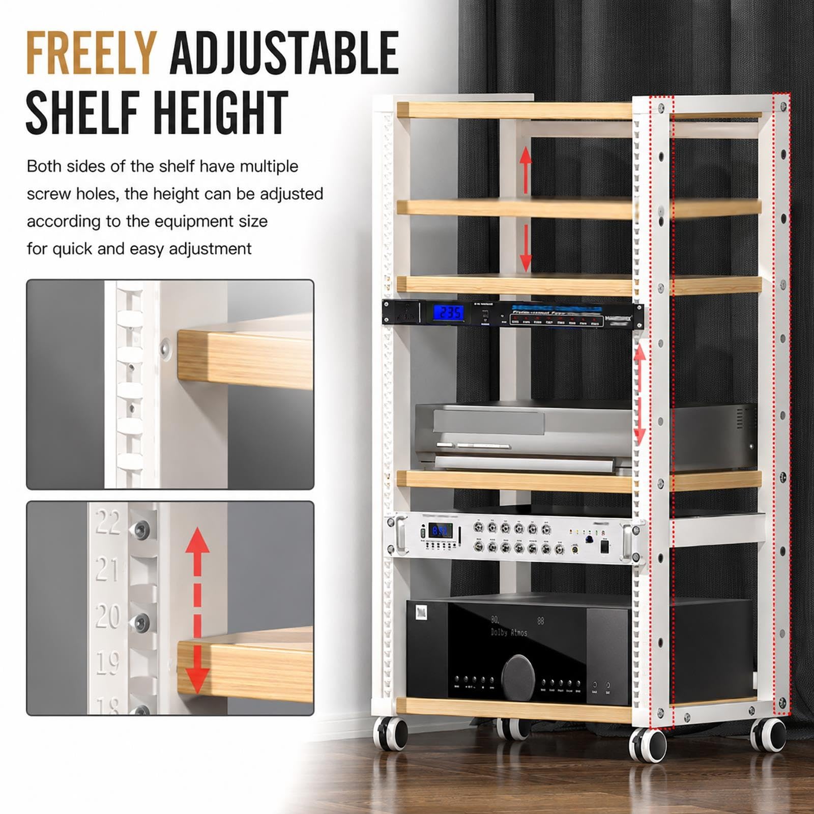 Rack Amplificatore Mobile 3/4 Livelli con Guide a U