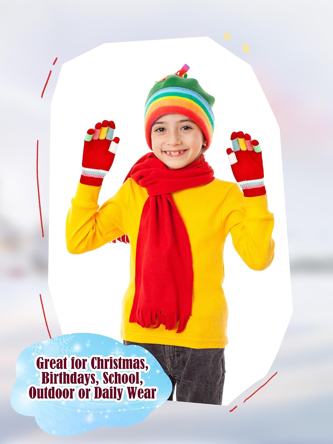 30 Pairs Kids Winter Gloves Colorblock Knit Warm Gloves for Boys Girls Cold Weather Daily Wear, 6 Colors
