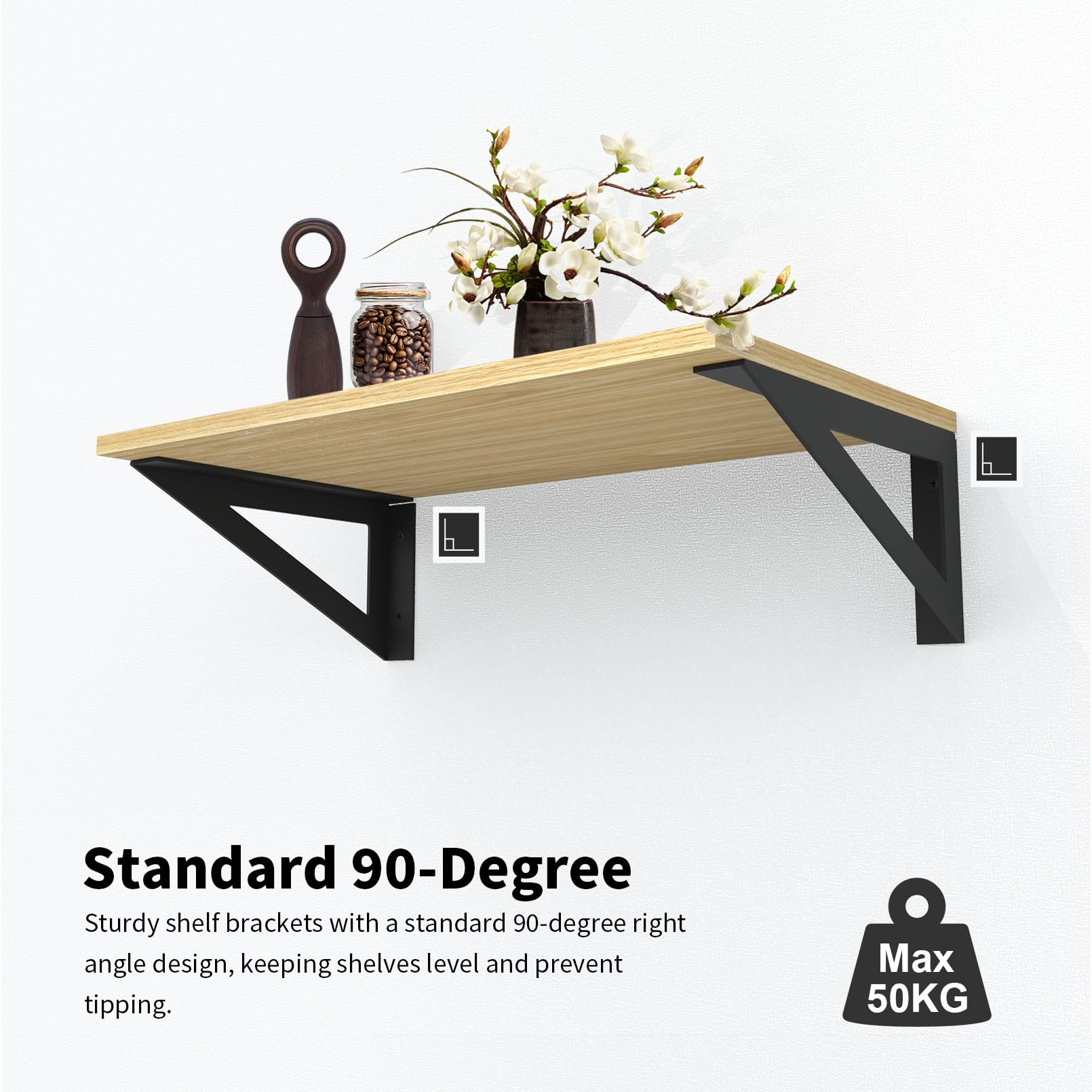 BRATA Black Shelf Brackets 200mm 4 Pack, Heavy Duty Metal Shelf Bracket, Floating Shelf Brackets - Image 3