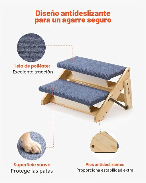 Foto 4 de 8 de VEVOR Escalera de Madera para Mascotas, 2 Peldaños, para Camas, Sofás y Coches, Carga 50 kg, Plano y Plegable