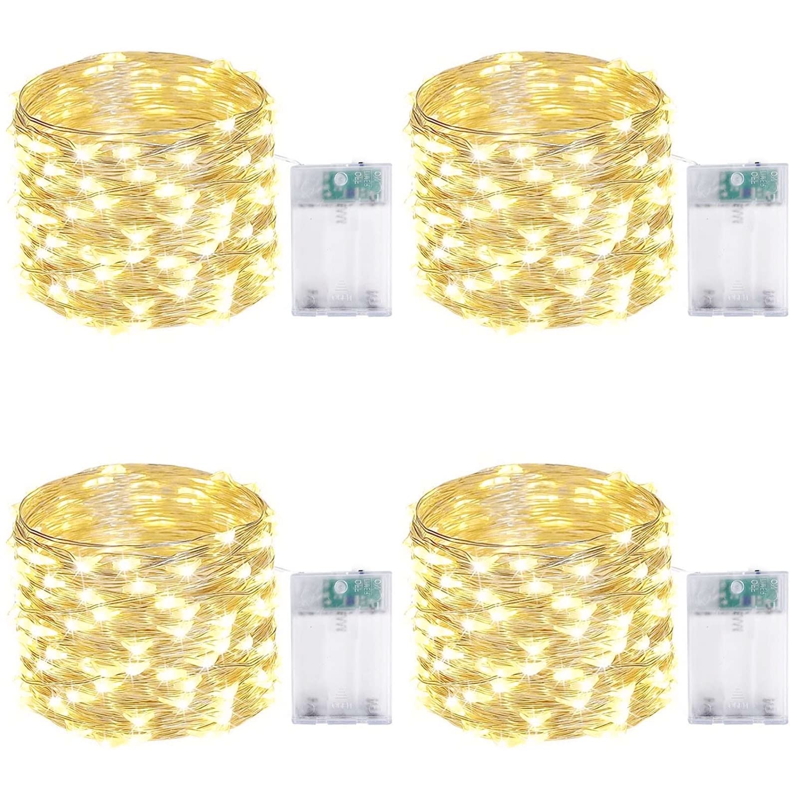 4-Pack Fairy Lights Battery Operated with Timer, Waterproof 16FT 50 LED String Lights Outdoor Indoor, Twinkle Lights for Bedroom Home DIY Wedding Birthday Christmas Parties Centerpiece (Warm White)