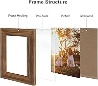 Vista 43 de Portarretratos de 5 x 7, doble bisagra horizontal de madera con marco de fotos plegable con frente de cristal real en grano de madera envejecido