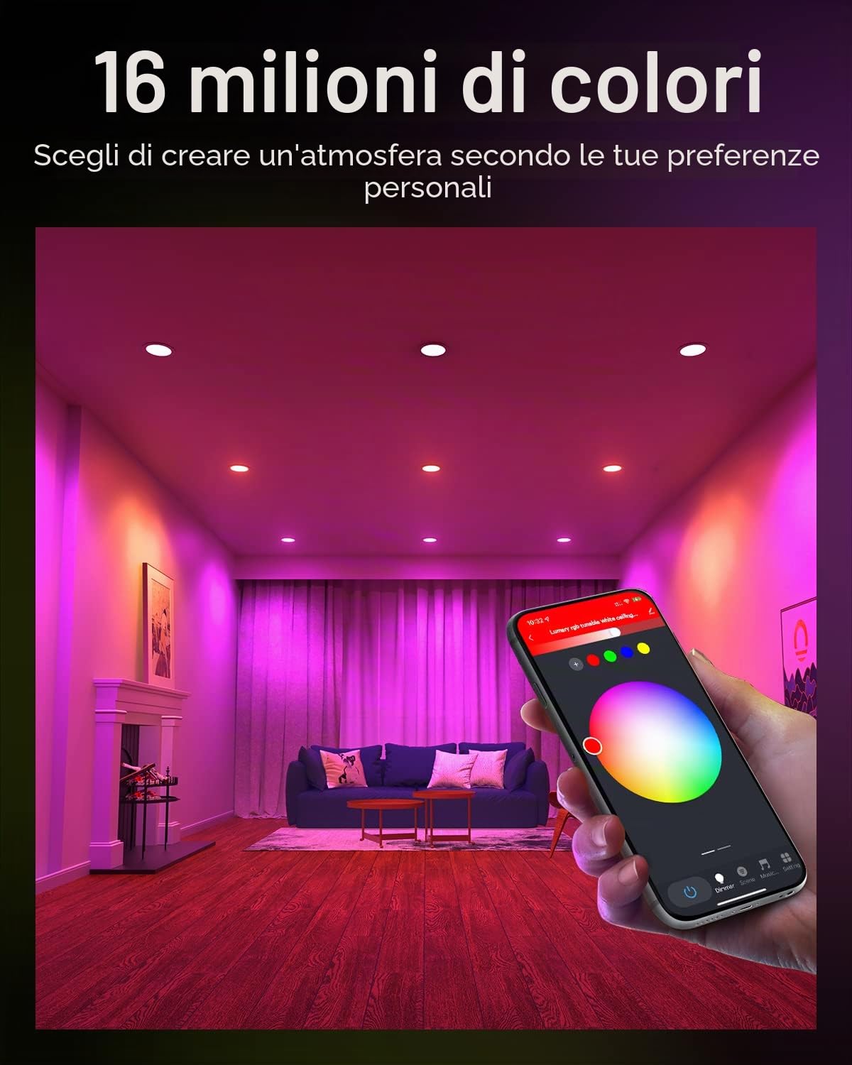 Lumary Faretti LED da Incasso per Cartongesso Wi-Fi 6W Ultrasottili RGBWW 480LM - APP Controllo Multi Colore Dim Musica Sincronizzare per Interni, Compatibile con Alexa Google Home - 4 Pezzi