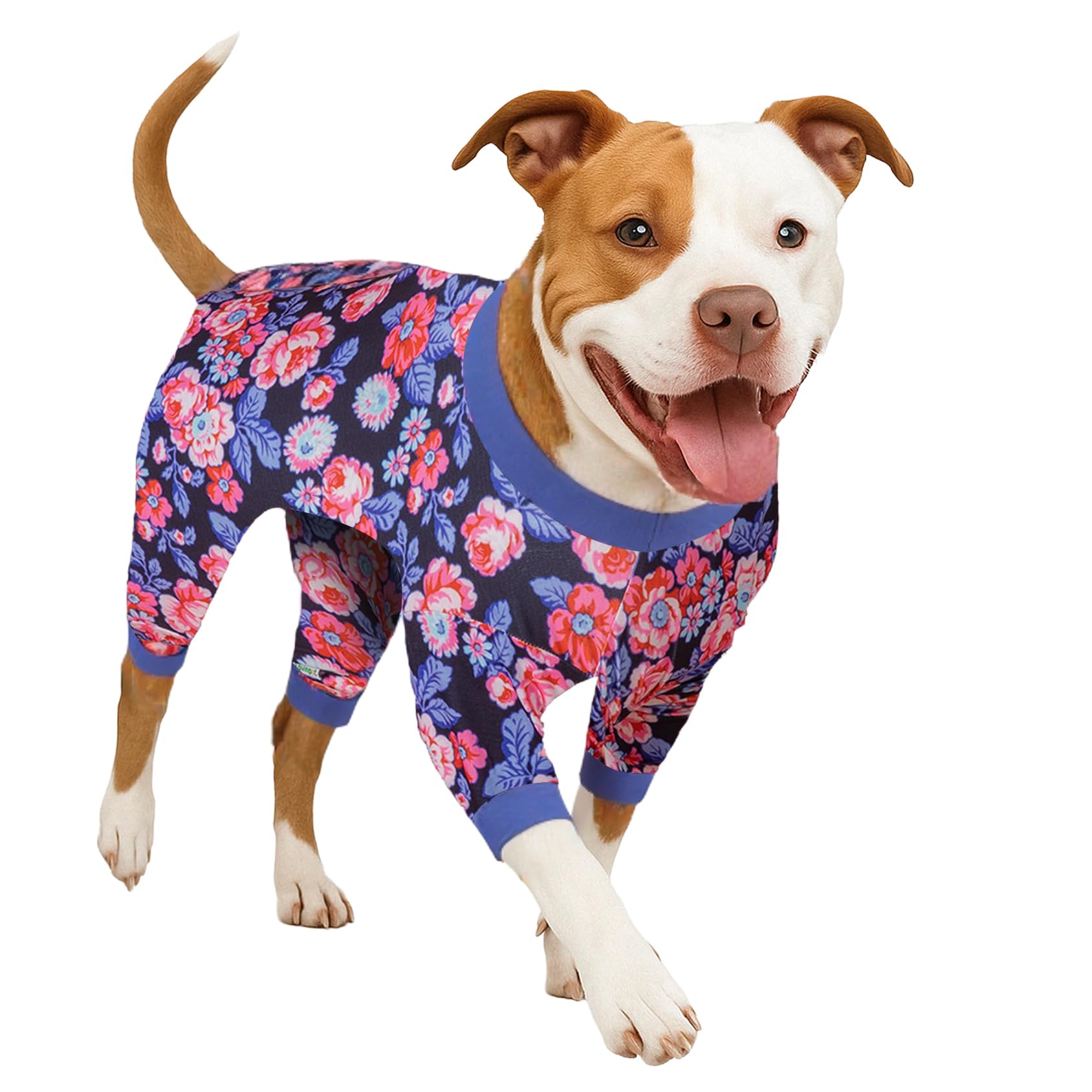 LovinPet Large Dog Pjs for Male Dogs, Anti Licking PJ's,Wound Care Post-Surgery Dogs Pajamas, Skin-Friendly Fabric,Navy and Hot Pink Rose Garden Print