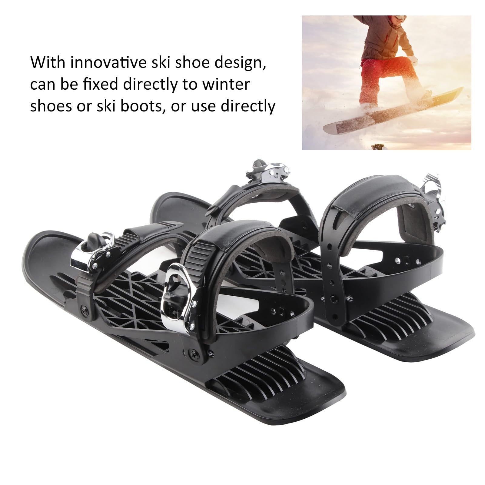 Mini Pattini da Sci, Scarponi da Snowboard Corti, Cinghie Regolabili Pattini da Sci, Scarponi da Sci, Racchette da Neve Universali per Sport Invernali all'Aria Aperta