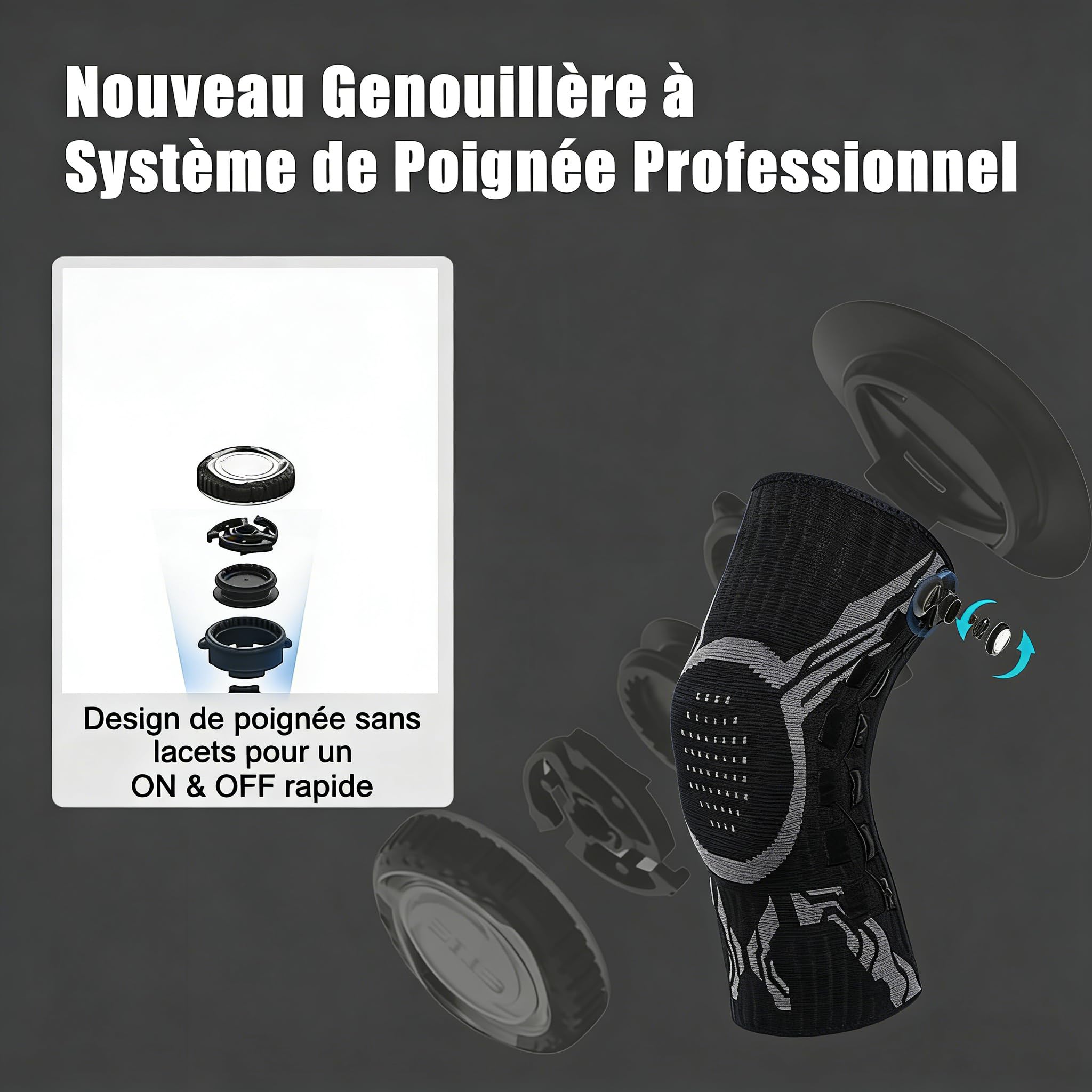 MEIION Sanovie STABILIX PRO Genouillère avec Bouton de réglage Rapide, Soutien par Ressorts et Rembourrage en Gel, Confort Respirant, Soutien Polyvalent pour Activités Sportives Unisexe (G/D)