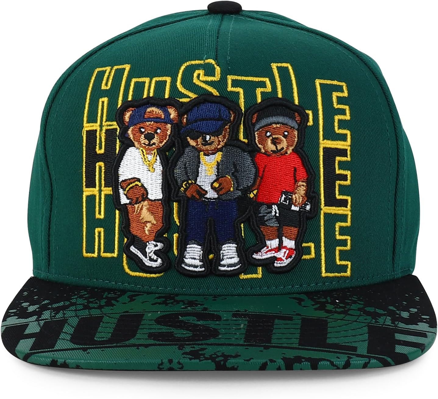 Trendy Apparel Shop 6 Panel High Profile Structured Bear Embroidered Flatbill Snapback Cap - Image 2