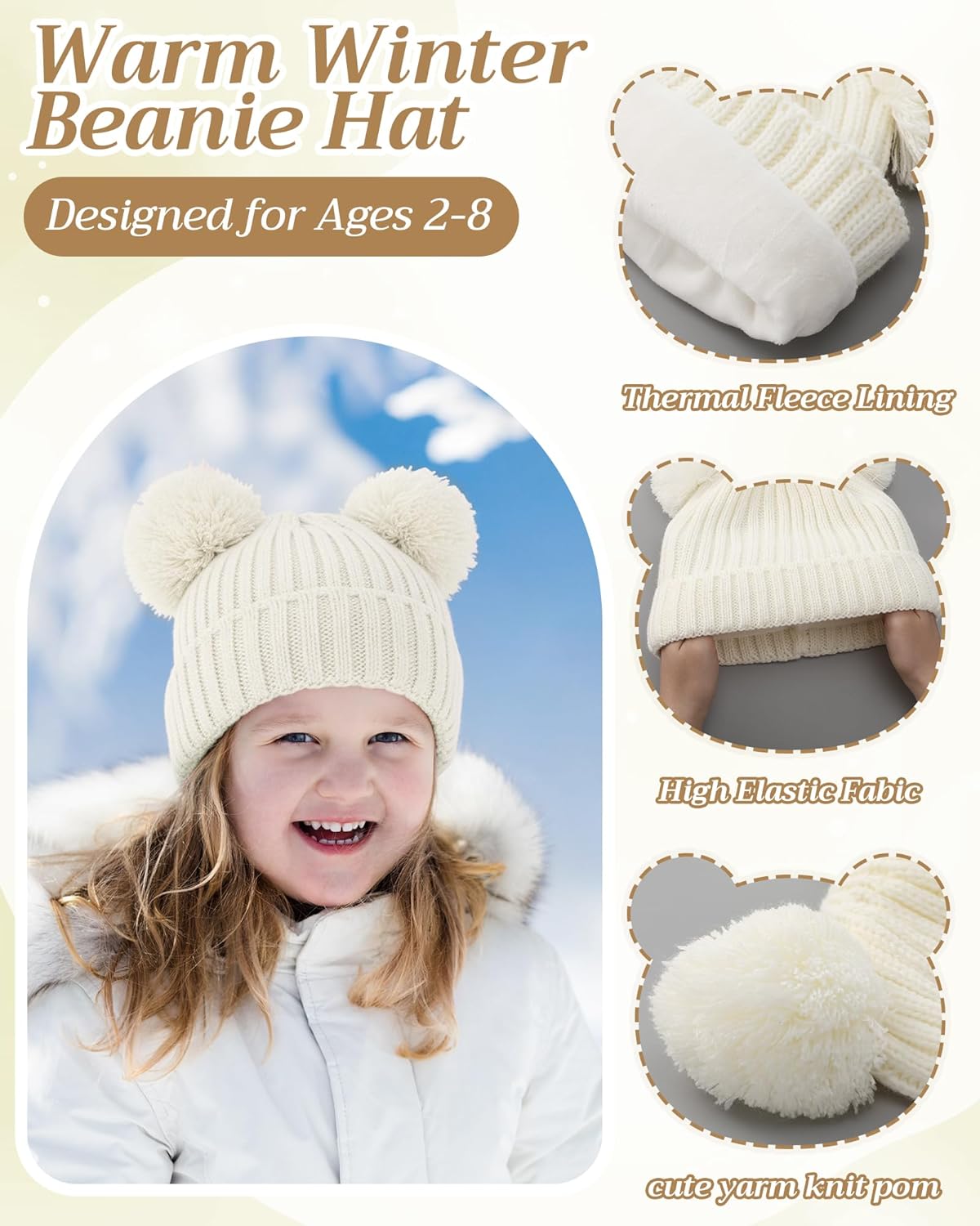 Geyoga 3 Pcs Kids Winter Hat Gloves Scarf Set for Age 2-8 Yrs Boys Girls Winter Toddler Warm Fleece Lined Hat Scarf Gloves - Image 2