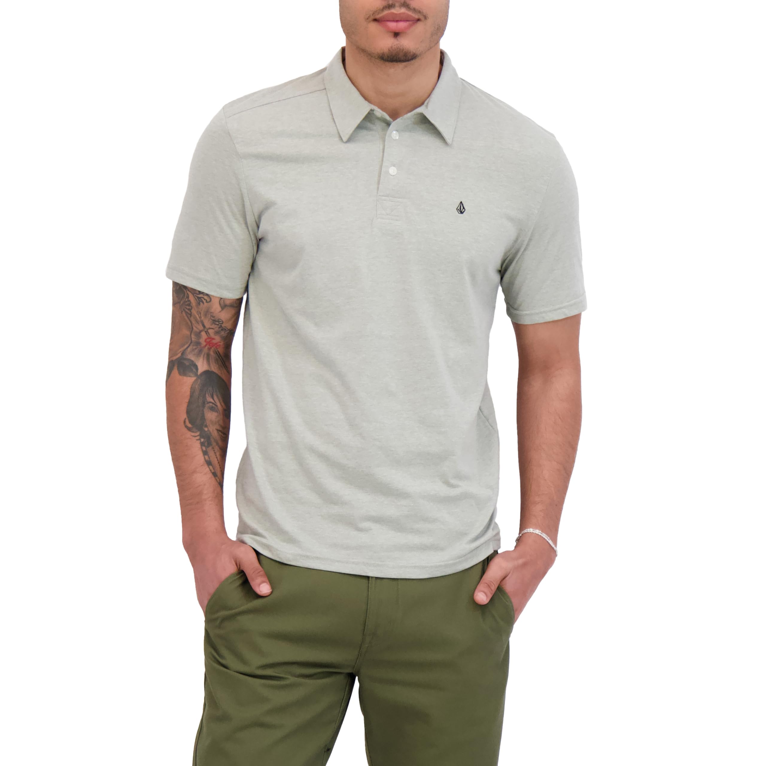 Volcom Men's Banger Polo Shirt, Heather Grey, XXL