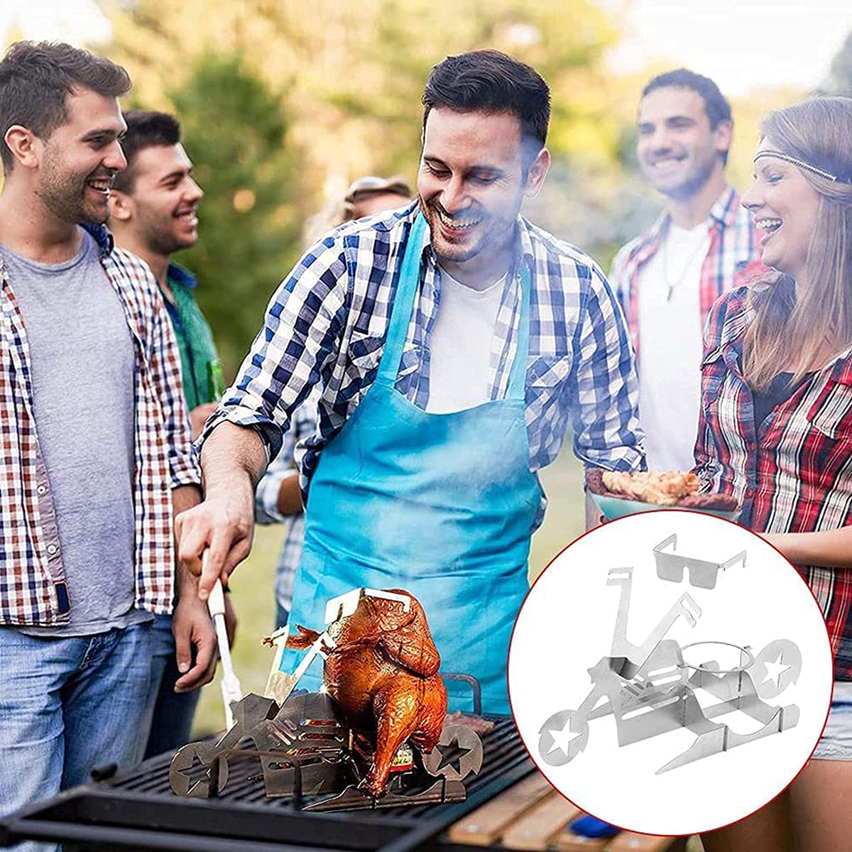 Amazon｜グリル用ビール缶チキンホルダーオートバイ、屋外バーベキュー