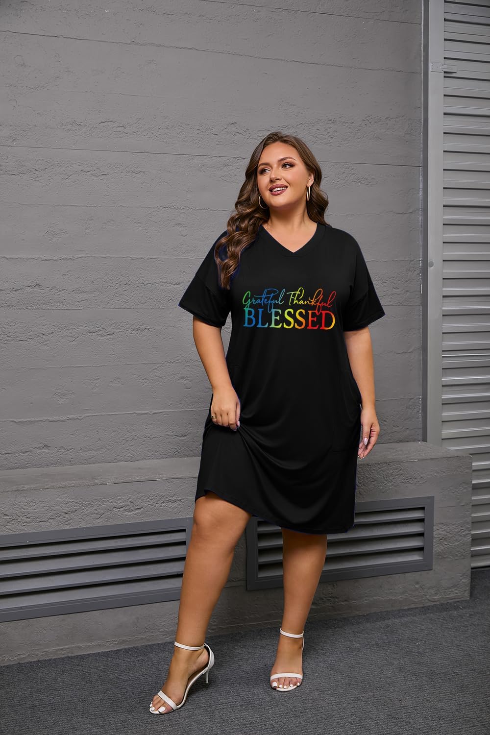 YeGine Women's Plus Size Casual Midi Dresses Short Sleeve T Shirt Dress with Pockets - Image 4