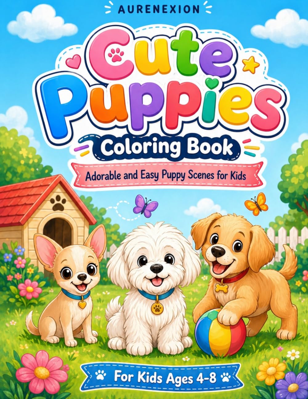 Cute Puppies Coloring Book: Adorable Puppy Scenes for Relaxation and Fun (AURENEXION Cute Animals Collection)