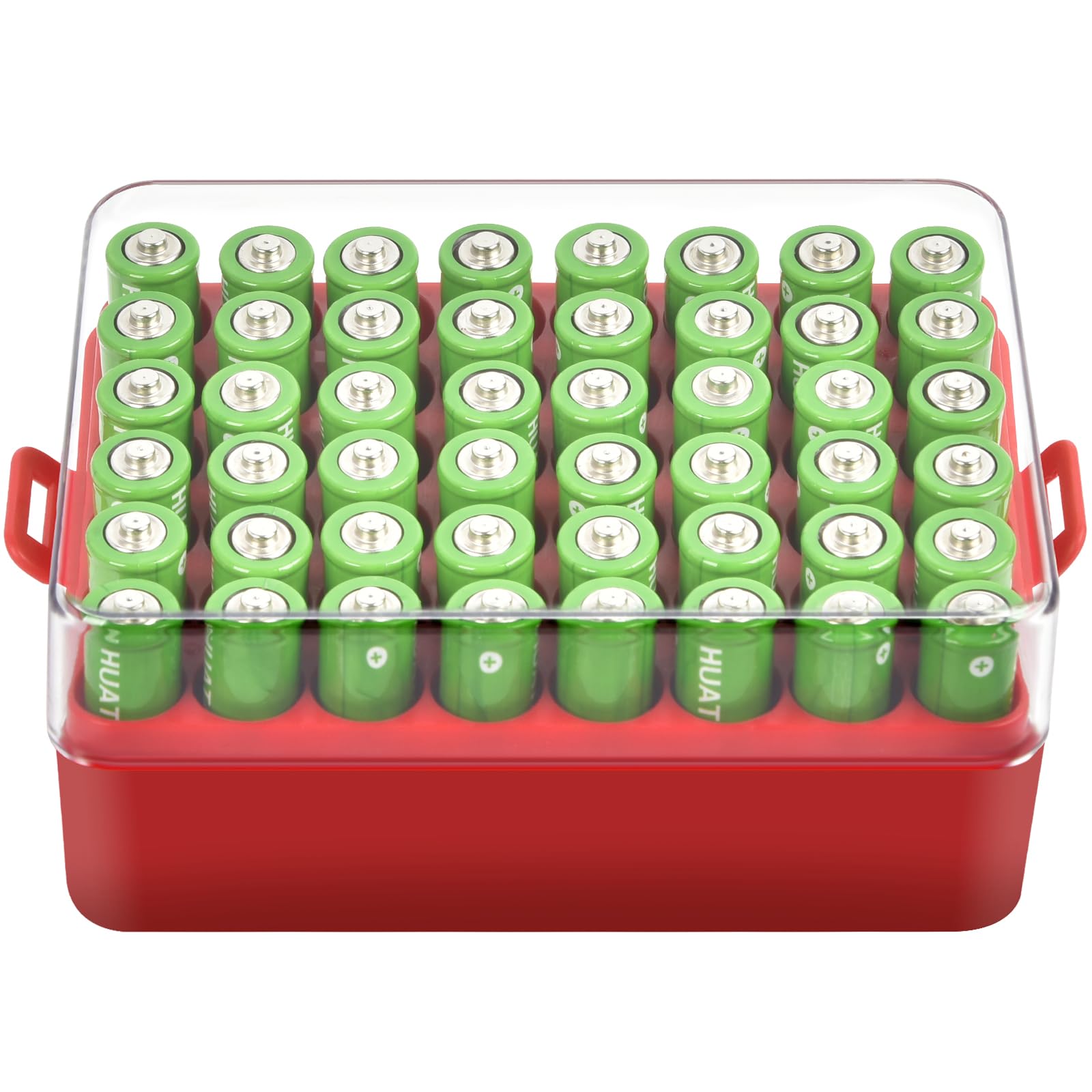 ALCYON Battery Organizer Storage Case, Battery Vault Box Container for 48pcs AA Batteries, Plastic Clear Protective Battery Holder for Travelling/Home