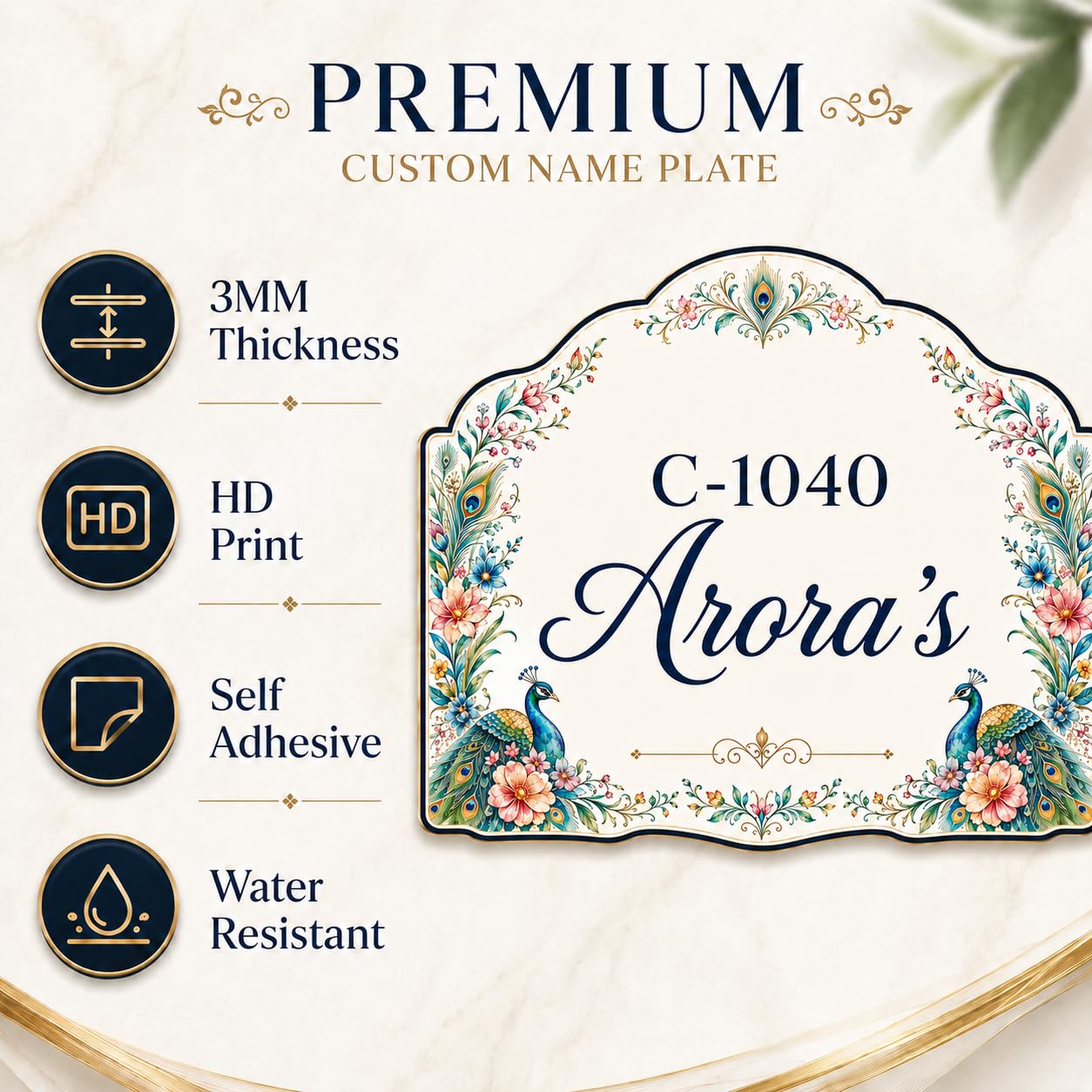 Zesta Customized Name Plate for Home Entrance Outdoor | Acrylic Door Name Plate for House | Modern Personalised Name Board for Home Entrance | Waterproof House Name Plate Wall Décor (Peacock) — Amazon image 2