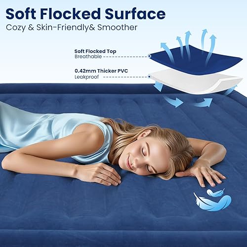 Miniatura 2 de Colchón de aire Queen con bomba integrada, comodidad elevada de 18 pulgadas, multicapa a prueba de fugas, colchón inflable de soporte resistente,