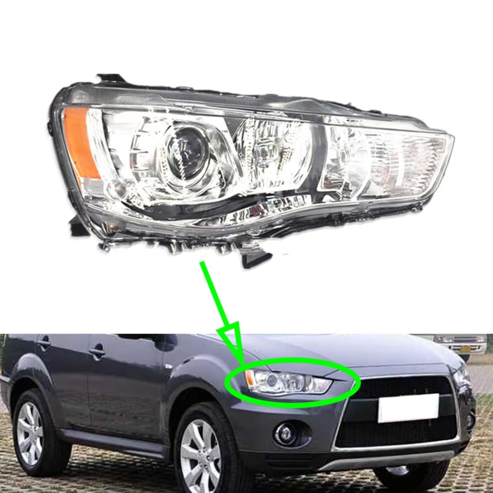 Fari per Mitsubishi Outlander 2010-2015 Gruppo Ottico Anteriore Luce Diurna Auto Gruppo Ottico Completo per Auto Fari Anteriori Gruppo Ottico Anteriore (Entrambi i Lati)