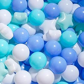 MoonxHome 100pcs Star Ball Pit Balls for Toddlers, BPA Free Crush Proof Plastic Toy Balls for Ball Pit, Children\'s Pool Water Toys, Play Tent, White Blue Green