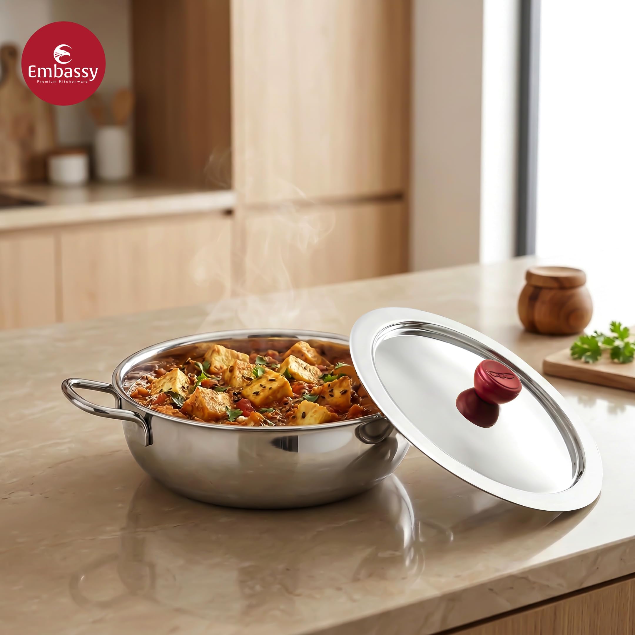 Embassy Stainless Steel Multipurpose Lid/Cover with Heat Resistant Knob | Diameter 25.5 cm | Size 4 | Cover for Utensils, Tava, Topes, Kadhai, Pots and Pans 1