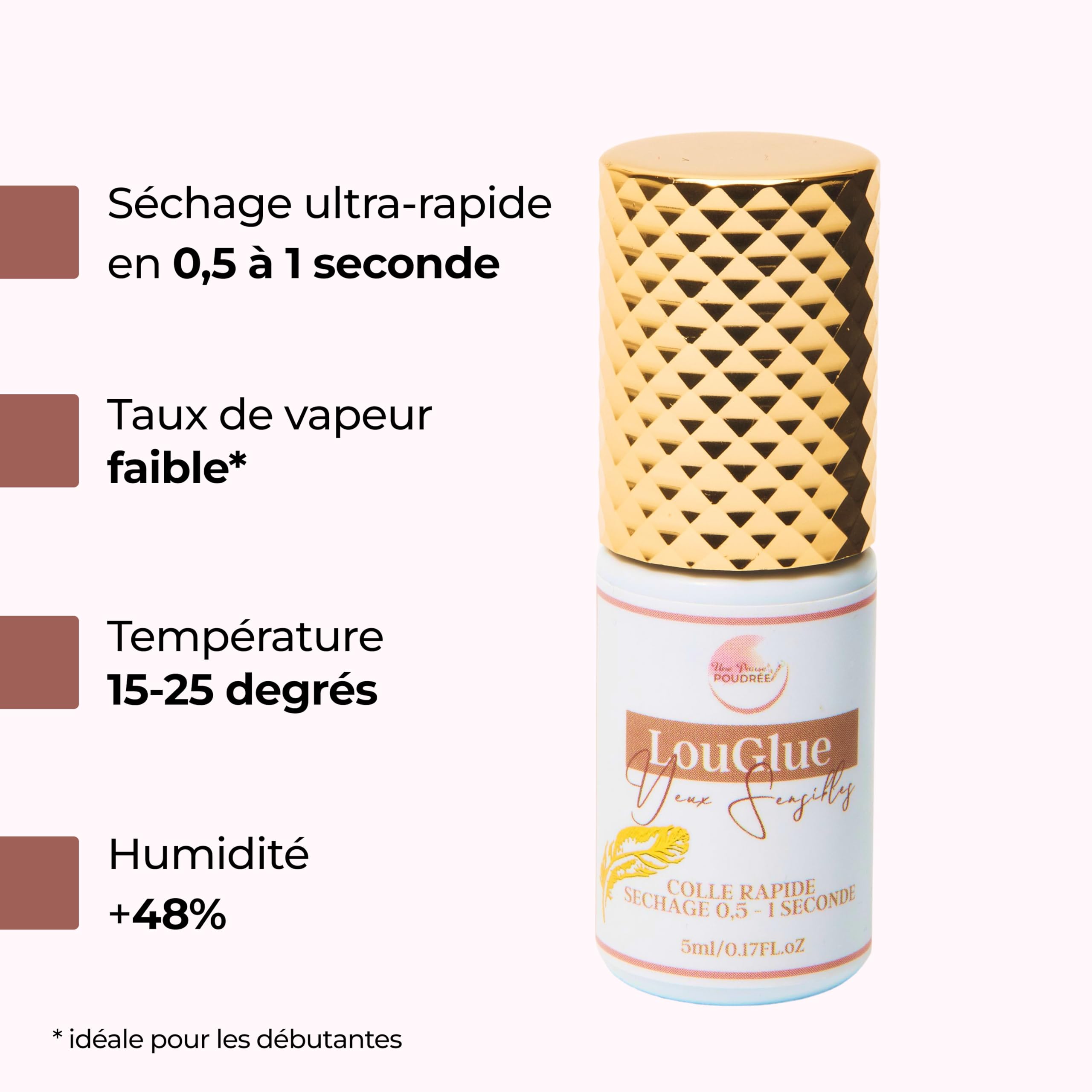 Une Pause Poudrée - LOUGLUE Colle Noir Yeux Sensibles Haute rétention - Extension de Cils pour Professionnels - Pour Faux Cils - Séchage Rapide (0,5-1s), Facile et Longue Durée (5ml)