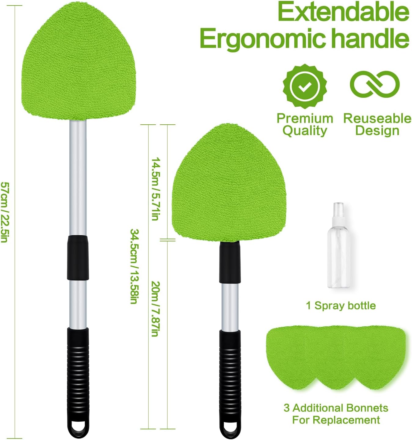 7 Pcs Windshield Cleaner Tool Set + 3 Pack Large Extra Thick Heavy Duty Sponge, Green